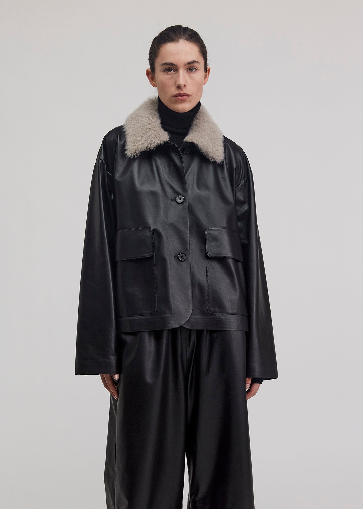 12544 JIMMU - UTZON AW24 Leather Jacket with shearling collar front