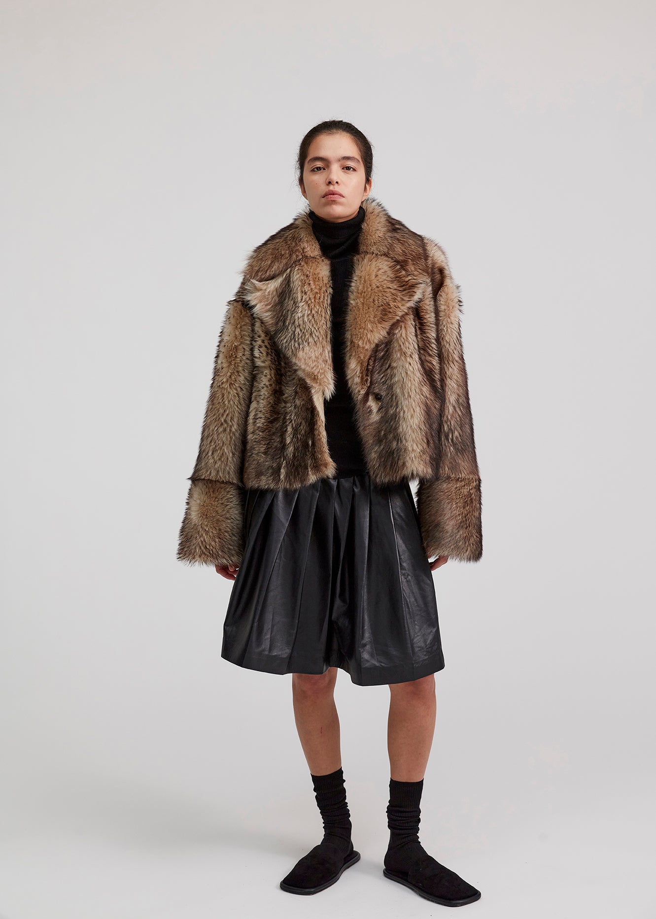 14423 NICO UTZON aw24 lamb leather nappa dragon skirt styled with jalo jacket model shown from the front full body