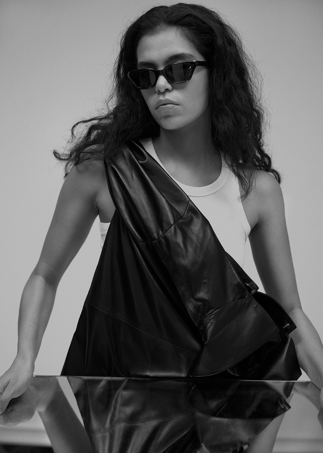 12544 SAUL - UTZON AW24 Leather shirt tied around shoulder and waist mirror
