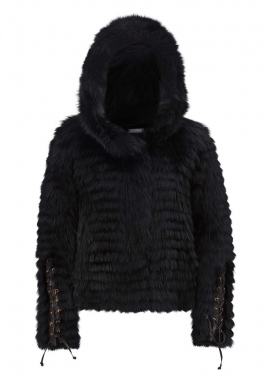 7076 Jacket w. hood, dyed shadow fox, black